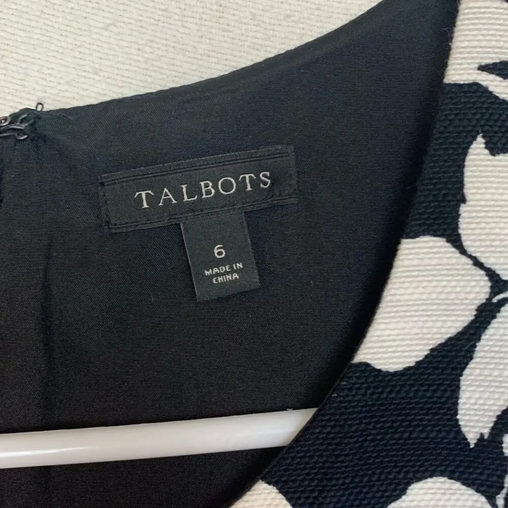 Talbot's women's size 6 small black white floral dress business casual tweed lin